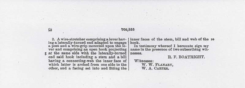 Robert Franklin Boatright Wire Stretcher Patent: