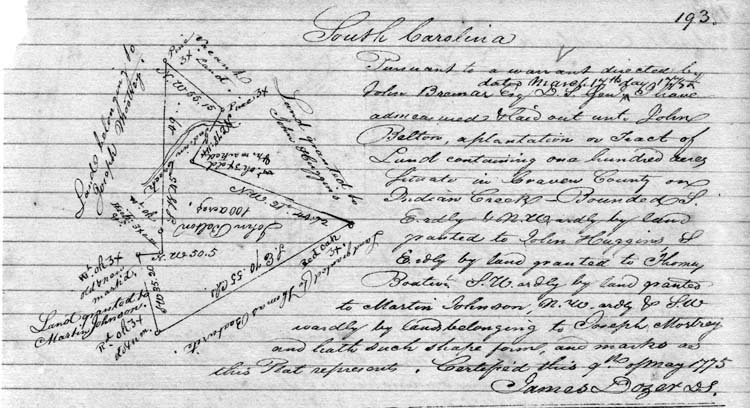 Thomas Boatwright Land Plat 1775: