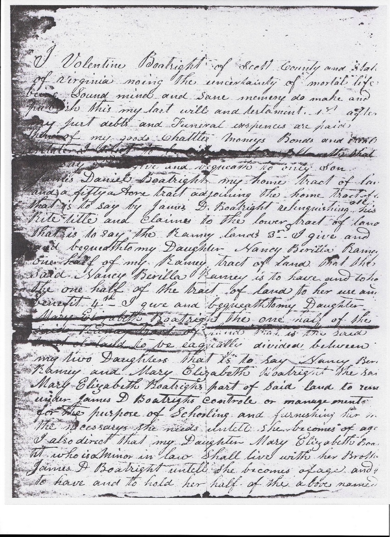 Valentine Boatright Will: