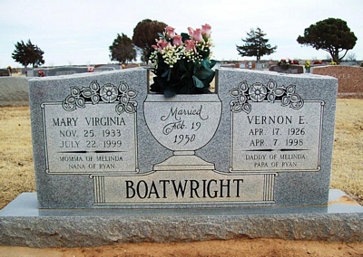 Vernon Edson and Mary Virginia Gregory Boatwright Gravestone