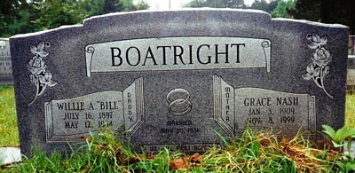 Willie Aubrey and Vera Grace Nash Boatright Gravestone