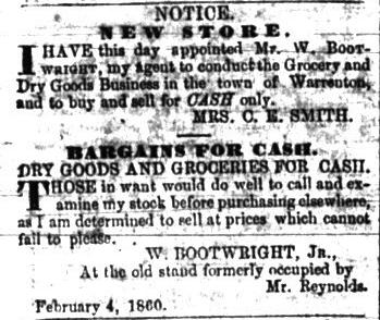 William Bootwright News story - Warrenton Whig - 05 May 1860
