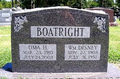 William Disney Boatright and Oma H. Carter Gravestone