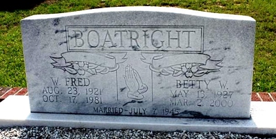 William Fredrick and Betty Ruth White Boatright Gravestone