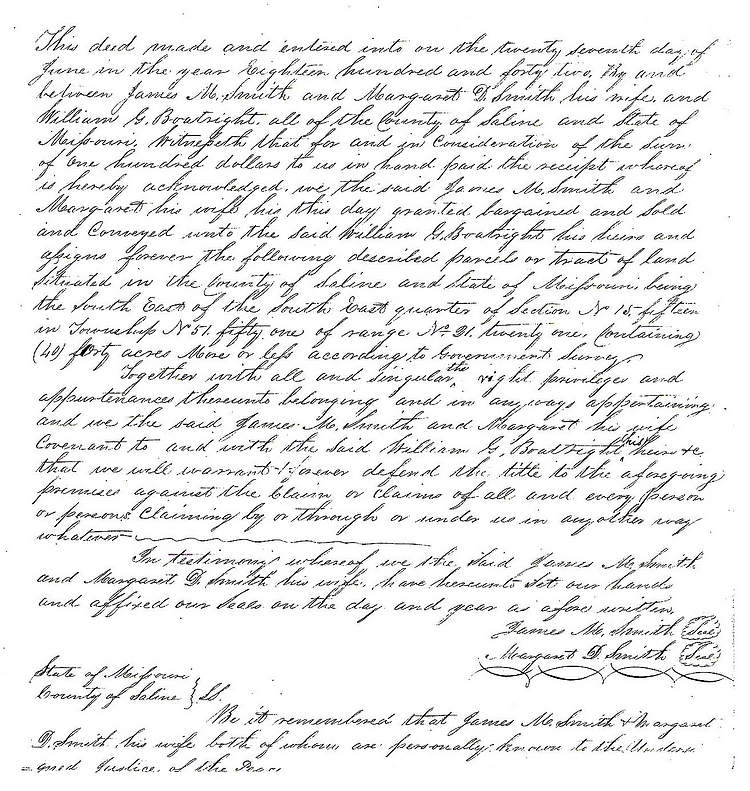 William Greene Boatright Land Purchase 1852: