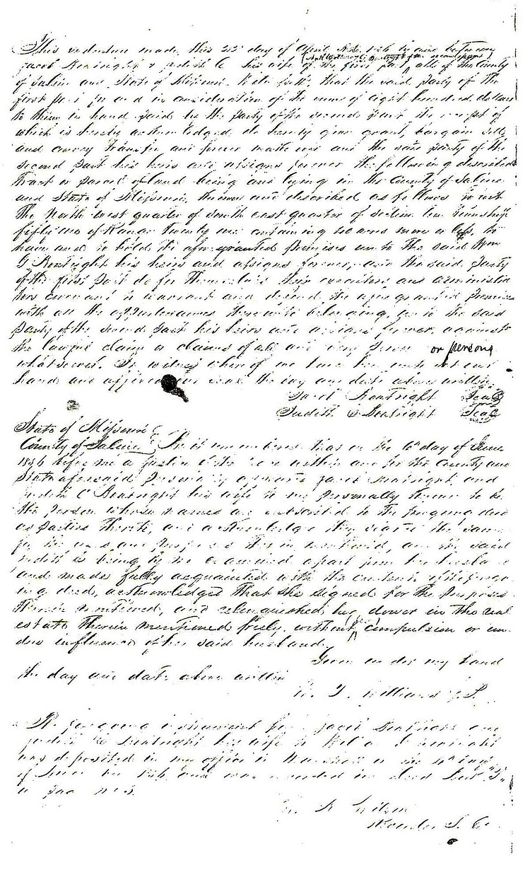 William Greene Boatright Land Purchase Record 1852: