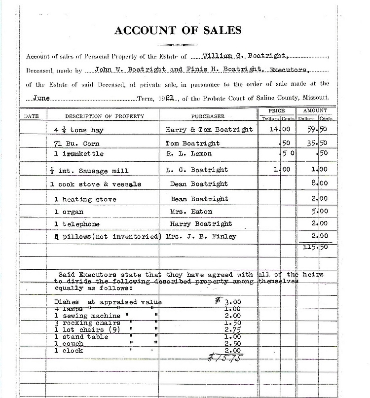 William Greene Boatright Estate: