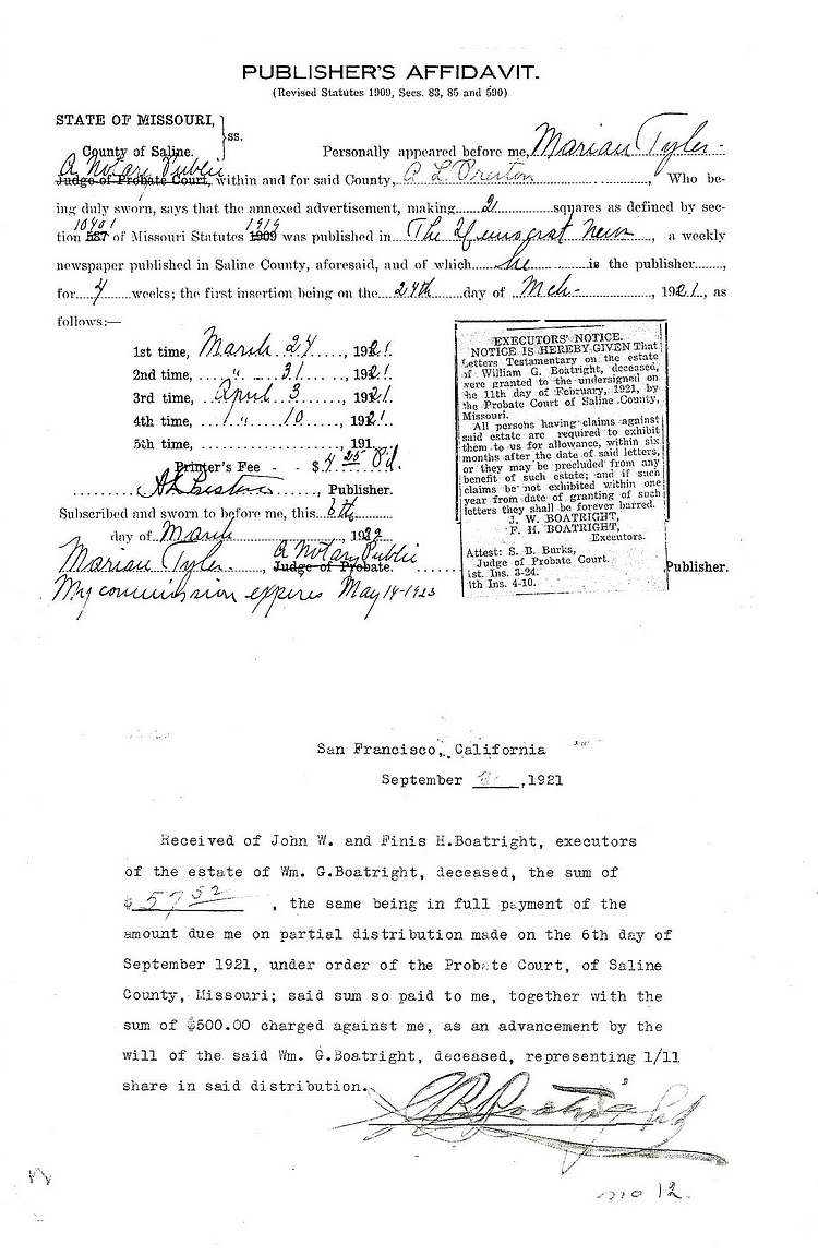 William Greene Boatright Estate: