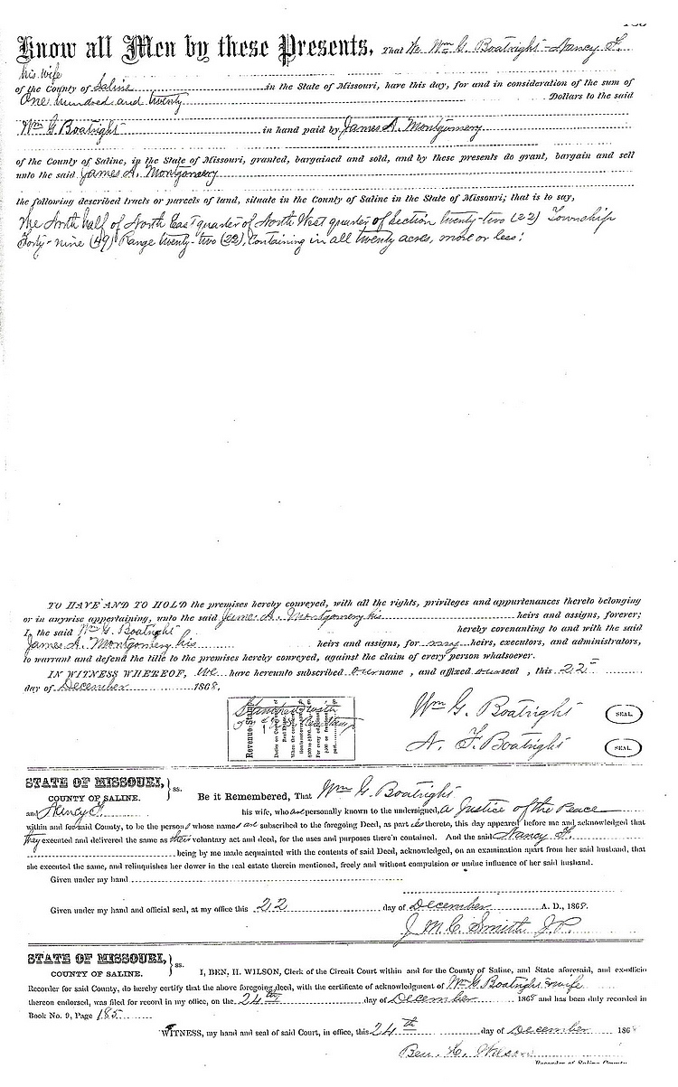 William Greene Boatright Land Sale 1868: