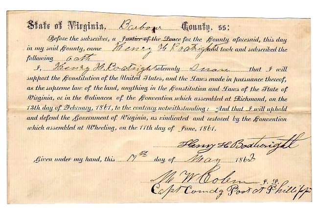 Henry H. Boatwright Civil War Oath: