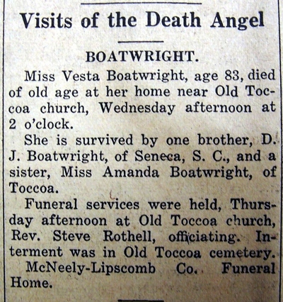 Vesta Boatright Obit