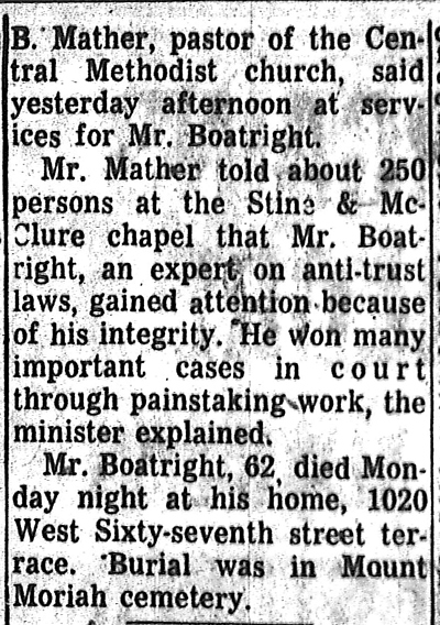 William Golay Boatright Obit